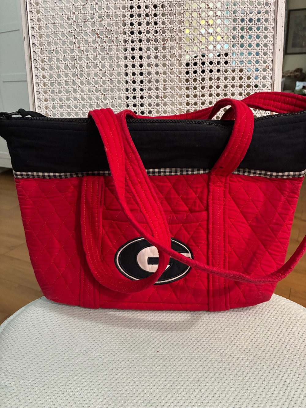 Georgia Bulldogs Red Quilted Tote Bag with Black Trim